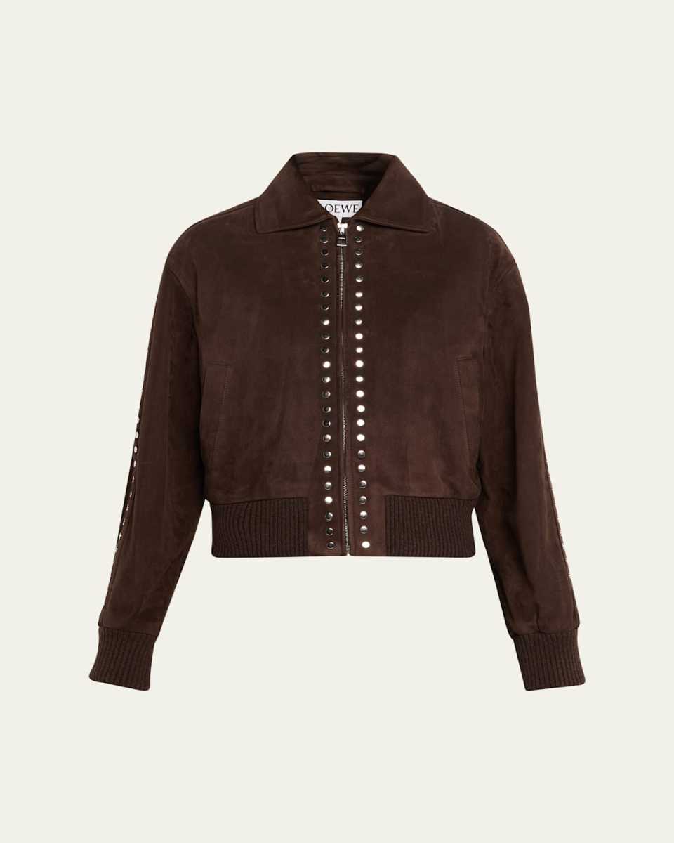 Studded Suede Bomber Jacket
